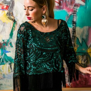 Emerald City Sequin Fringe Top image 4