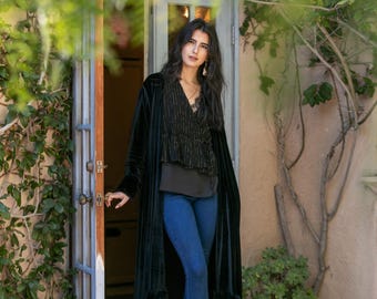 Black Velvet Faux Fur Cuff Coat