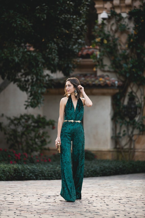 velvet halter jumpsuit