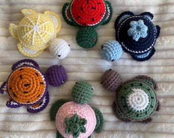 Crochet Fruit Turtle Keychain, Handmade Yarn Figurine, Fun Decor