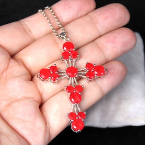 Sterling Silver Cross Pendant Necklace with Ruby Gemstones