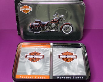 Vintage Harley Davidson Motorcycles Sealed Double Deck of Playing Cards in Collectible Tin Container (1998)