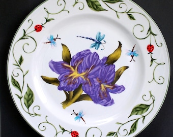 Botanical Garden Purple Iris 10.5" Ceramic Plate by Tabletops Unlimited