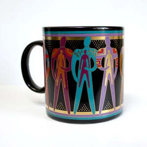 Vintage Laurel Burch Talismen Figures Black Coffee Mug Gold Gilded Japan - 14 fl oz Capacity