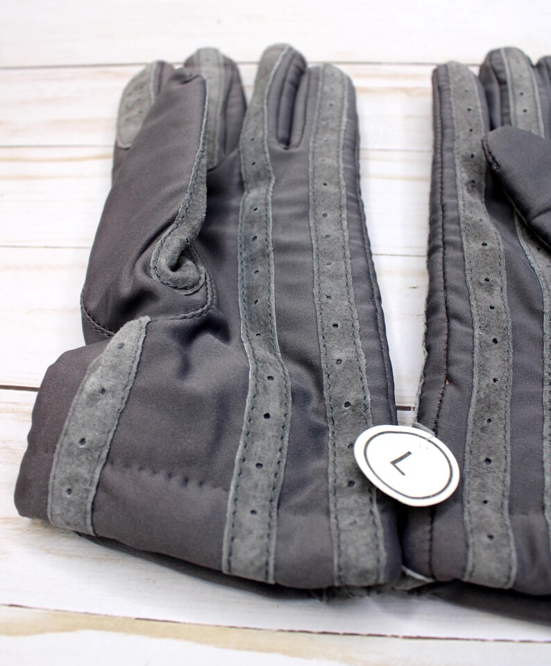 Ladies Vintage New Isotoner Gray Leather Grip Insulated Gloves Size LARGE image 5