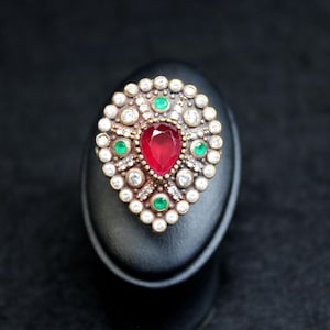 Vintage Turkish 925 Silver Ring with Ruby, Emerald & Cubic Zirconia - Size 8