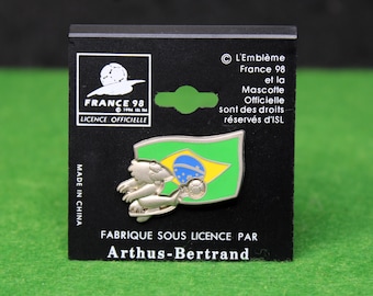 1998 FIFA World Cup Pin: Footix Mascot, Brazil Flag by Arthus Bertrand