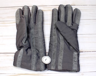 Ladies Vintage New Isotoner Gray Leather Grip Insulated Gloves Size LARGE