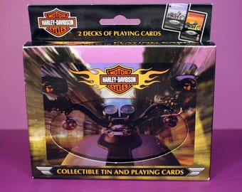 Vintage Harley Davidson Motorcycles Sealed Double Deck of Playing Cards in Collectible Tin Container (2002)