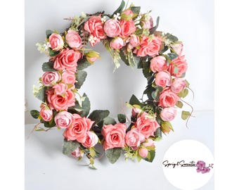 WELL KNOWN Ghirlanda Primaverile Per Porta: Peonie E Ranuncoli Fucsia, 55,9 Cm, Decorazione Casa Fattoria