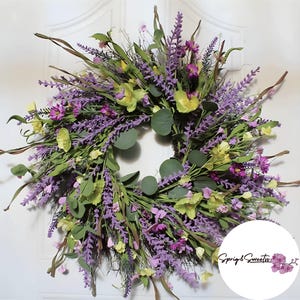 24 Inch Spring Door Wreath, Everyday Lavender Hydrangea Wreath, Grapevine Welcome Wreath, Front Door Decor for Weddings & Home