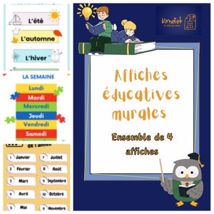 Affiche Murale Éducative à Imprimer : Les 4 Saisons, Jours de la Semaine et Mois - Parfait pour Apprentissage en Classe et à la Maison (PDF)