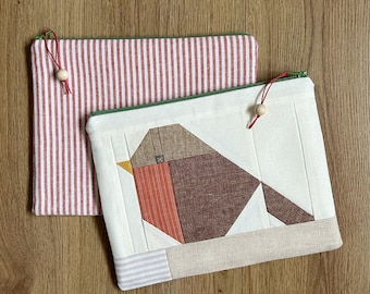 SMALL Notions Pouch | Patchwork Robin