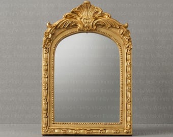 Antieke koperen lijst decoratieve wandspiegel, antieke lijst spiegel, elegante badkamer make-upspiegel, gouden make-upspiegel
