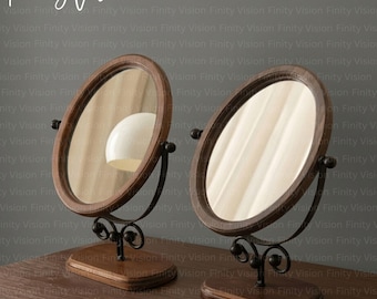Luxury Vanity Mirror Double Sided Rotating Makeup Mirror Stand, Vintage Wooden Vanity Mirror, Rotatable Desktop Makeup Mirror For Women