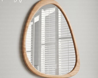 Espejo de pared asimétrico de madera, espejo de pared irregular de madera oscura para sala de estar, espejo de cuerpo entero para decoración moderna de oficina en casa.