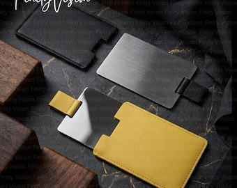 Personalized Compact Mirror, Sleek Little Compact Pocket Mirror With Vegan Leather Protective Travel Pouch, Sweet And Useful Mini Gift