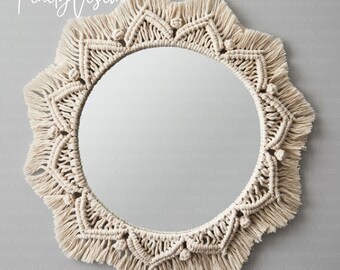 Handgewebter Makramee-Rundspiegel, Boho Nordic Fringe Wanddekoration