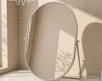 Goudkleurige ovale spiegel, passpiegel met gehard glas en aluminium lijst, staande spiegel voor slaapkamer