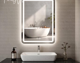 Led make-upspiegel met verlichting, moderne schoonheidsspiegel, ingelijste badkamerspiegel, dimbare make-upspiegel met achtergrondverlichting voor hotel en luxe woning