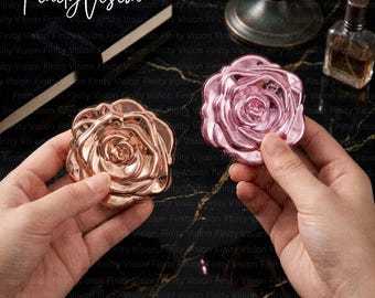 Flower Pocket Mirror, Rose  Flower Compact Mirror, Double Sided Folding Makeup Mirror, Personalized Compact Mirror Gift For Her