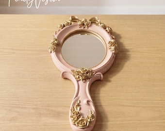 Gepersonaliseerde compacte spiegel, roze make-upspiegel in vintage stijl, luxe handspiegel, make-upspiegel, zakspiegel