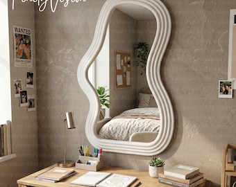 Onregelmatige make-upspiegel, golvende onregelmatige spiegel, modern decor badkamer make-up, aangepaste golvende spiegel, asymmetrische spiegel