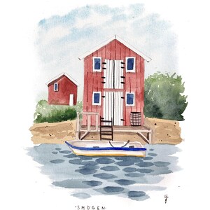 Originale Illustration Smögen | Aquarellillustration | handgemalte Aquarellkunst | datierte & signierte Illustration | Wanddekoration