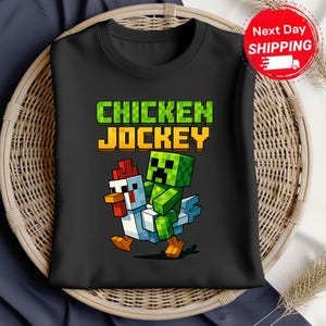 Chicken Jockey Hilarious Birthday Tee, Quirky Tee for Chicken Lover Shirt, Gamer Gift, Cartoon Graphic Shirt V3, Birthday Pixel Tee for Kids