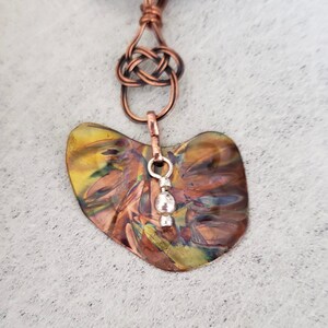 Flame painted necklace, flame patina, Celtic, copper necklace, boho, bohemian necklace, artisan jewelry, picture jewelry, Celtic necklace