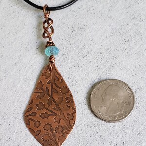 Floral etched necklace, etched necklace, Celtic, copper necklace, boho, bohemian necklace, artisan jewelry, picture jewelry, Celtic knot