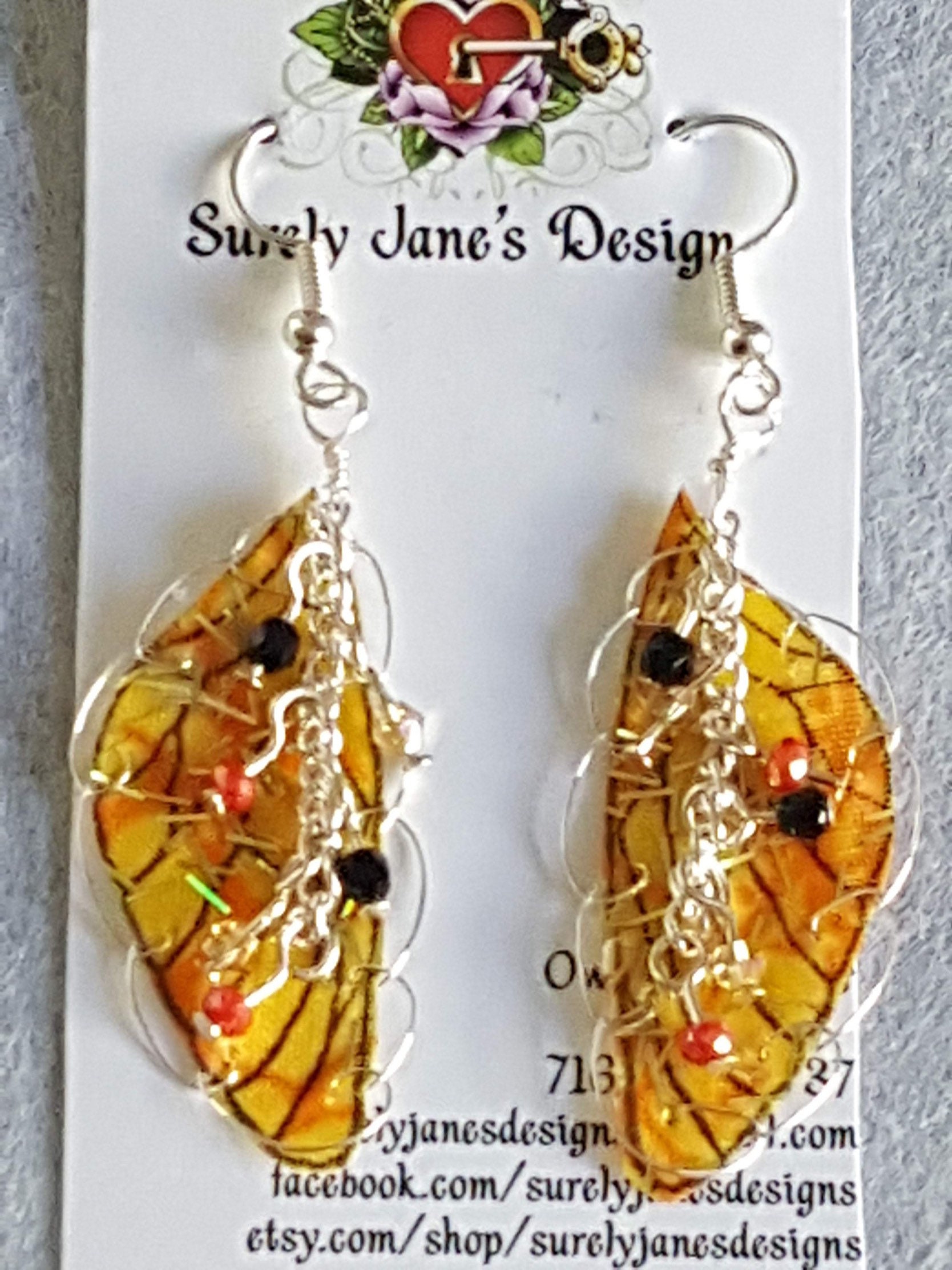 Fantasy Fairy Wing Earrings Lemon Yellow Iridescent 