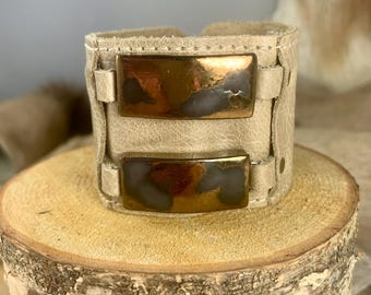 Metallic Leather & Ceramic Cuff