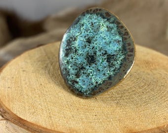 Deep Sea Ceramic Gem Statement Ring sz 9