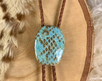 Textured Aqua Ceramic Bolo Tie