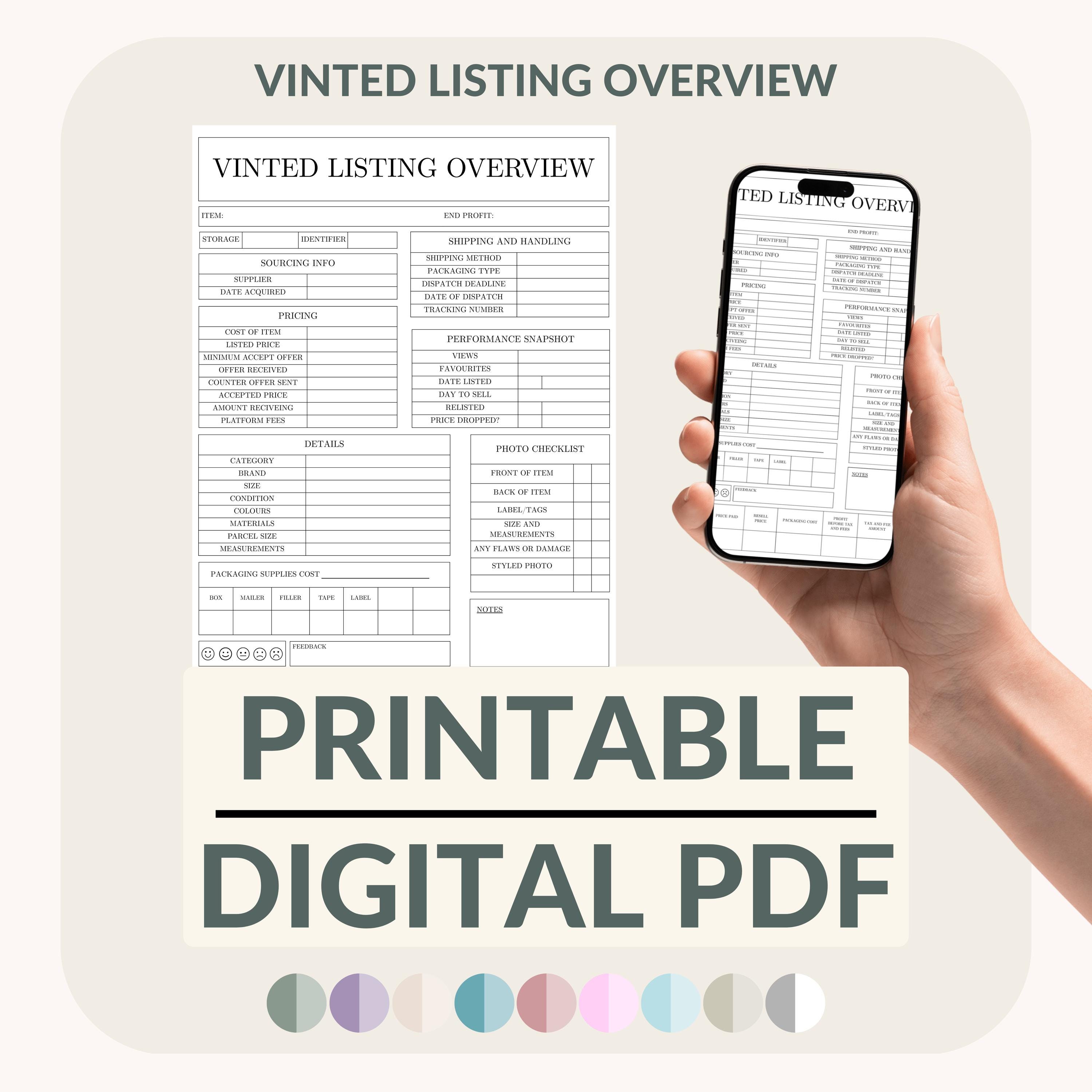 Vinted Listing Overview Printable | Reseller Tracker | Vinted Seller ...