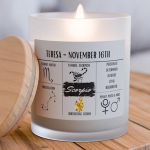 Personalized Scorpio Zodiac Candle | October 23 - November 21 Birthday Gift | Birthdate Candle for Her | Custom Astrology Constellation