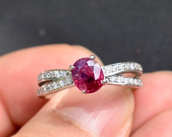 Bague pour femme croisée certifiée diamants rubis 18 carats GT 1,42 ctW taille 6,75