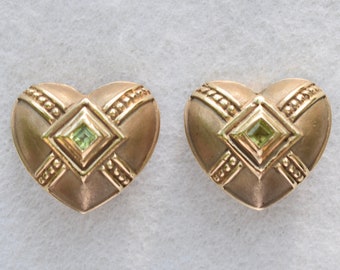 Etruscan Style 14K Yellow Gold Peridot Heart Shaped Clip on Earrings by Shepel & Co. Valentine