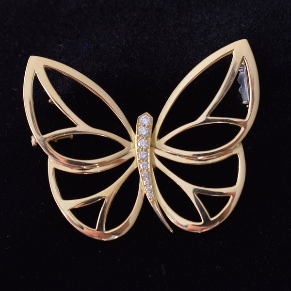 Van Cleef Arpels VCA 18k Yellow Gold & Diamond Butterfly Brooch Clip