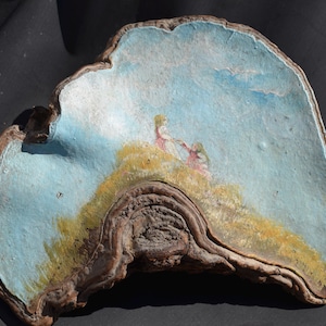 Olieverfschilderij op grote kunstenaar Conk Ganoderma applanatum 10,5 x 7&quot; met standaard