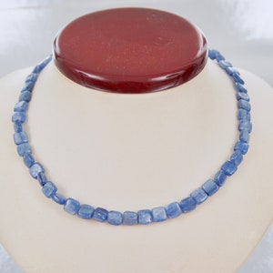 Natural Blue Kyanite Square Beads Necklace Sterling Silver Toggle Necklace 17.5 Inches