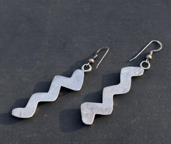 Sterling Silver Modernistic Zigzag Dangle Earring… - image 4