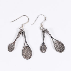 Sterling Silver Double Tennis Racket Dangle Earrings Hook Findings