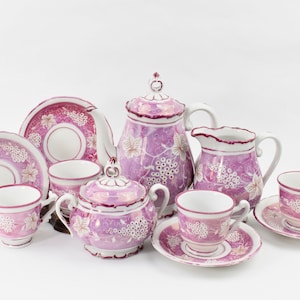 Art Deco Haas & Czjzek Czechoslovakia 11-Piece Pink Lustreware Tea Coffee Espresso Set 4