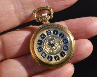 Swiss Made Women's Pendant Pocket Watch Gold Plated Wind-up Mechanic Good Working Condition