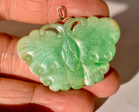 Antique C1880s Chinese Carved Jadeite Jade Butter… - image 5