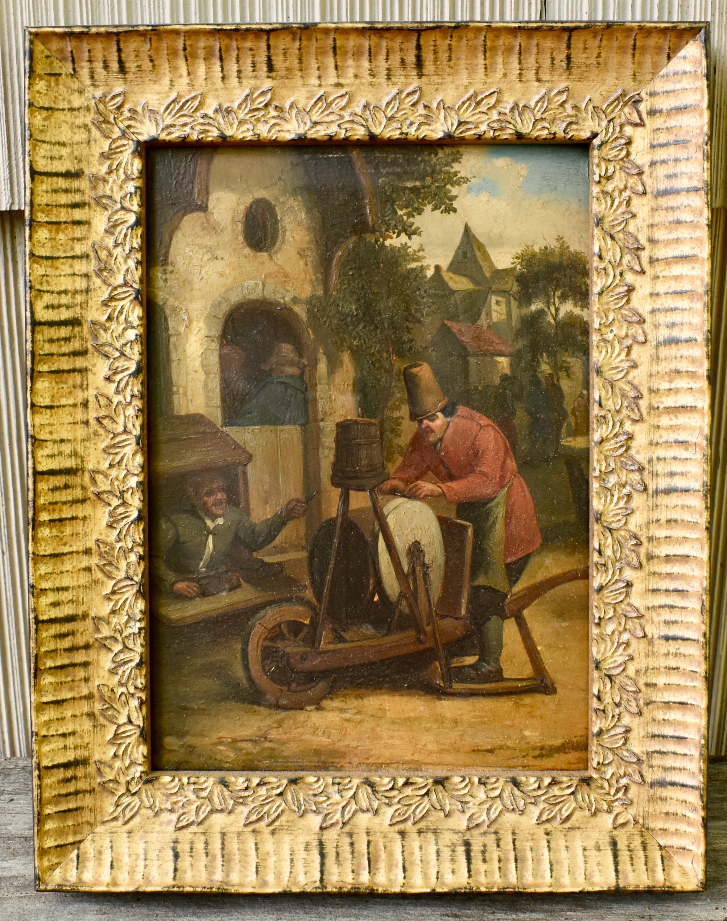 18th Century Dutch Realism Style Petit Genre Oil Painting on Wood Panel ...