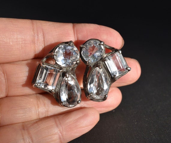 Statement Sterling Silver Brutalist Style Clear C… - image 1