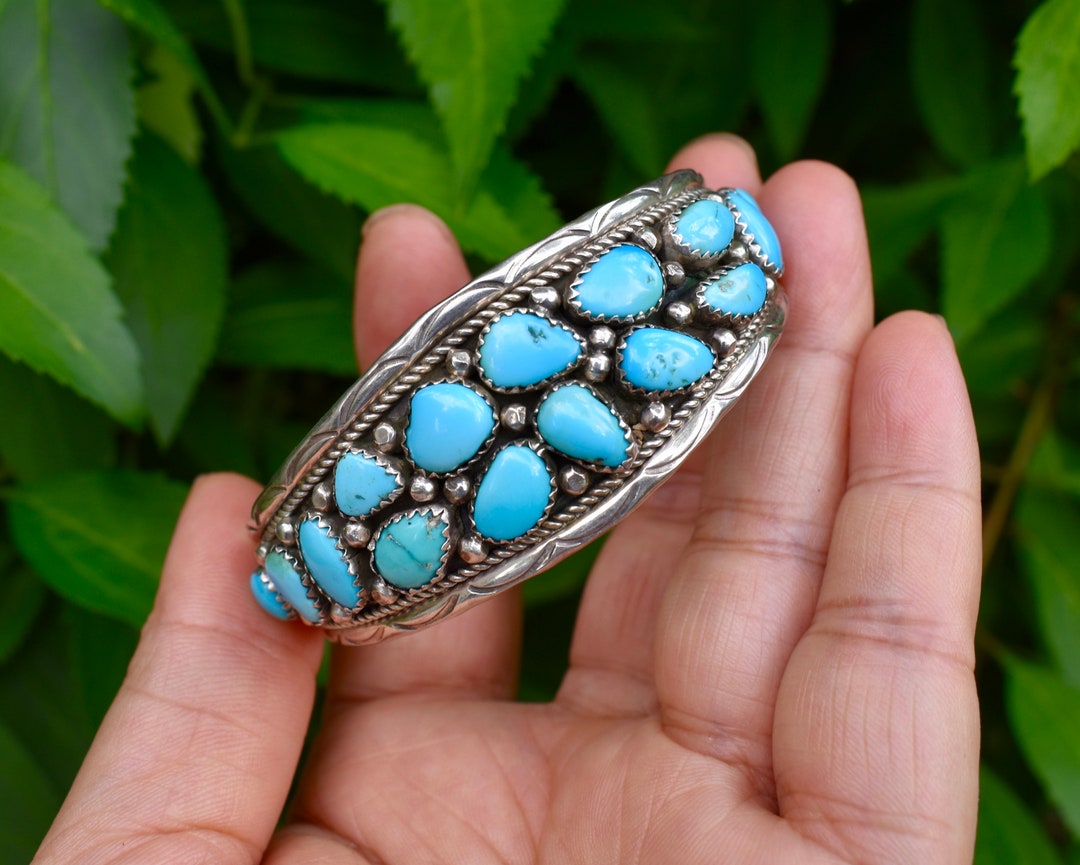 Native American Navajo Turquoise Sterling Silver Cuff Bracelet by Annie ...